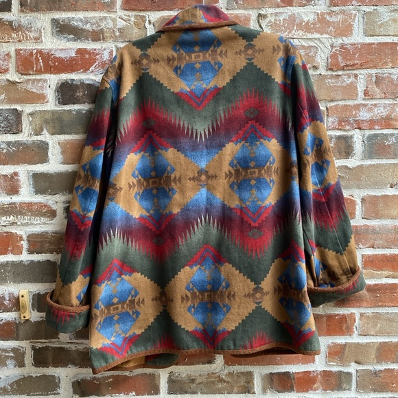 Vintage Jones New York Sport Aztec Western Print Open Front Coat Brushed Denim - Picture 2 of 16